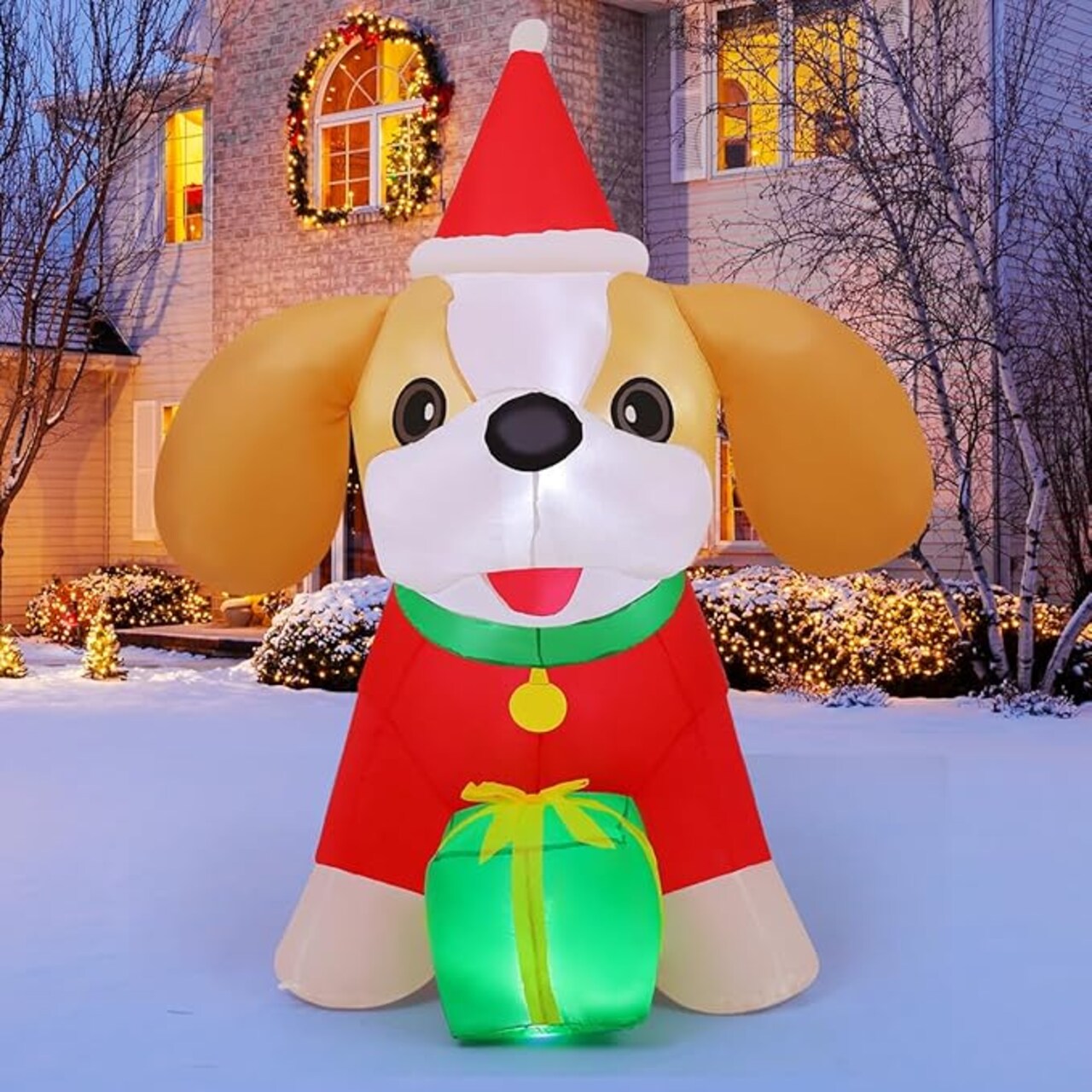 GOOSH 5 FT Christmas Inflatables Cavalier King Charles Puppy Dog Present Box with Built-in LEDs